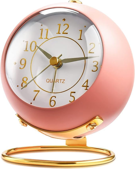 Tetino Analog Alarm Clocks for bedrooms,Small Desk Clocks,Night Light, Non-Ticking，Battery Powered,Silent Alarm Clock for Kids,Simple Design Desktop Alarm Clock. (Pink)