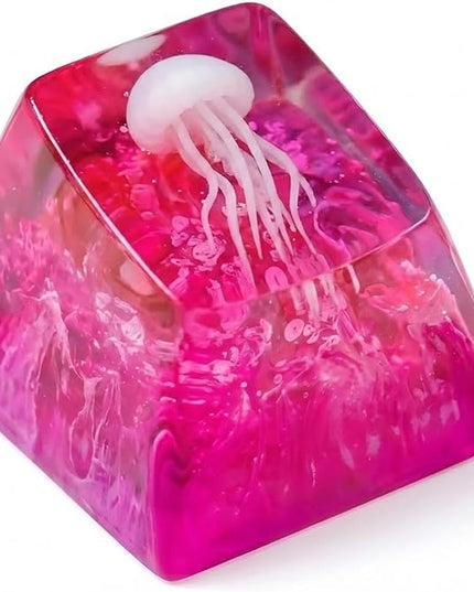 Jellyfish Artisan Keycap Pink Magenta Ocean R1 SA Profile Custom Sea Creature Keycaps 1U ESC Handmade Gaming Sea Resin Key Cap Cherry MX Switch Compatible Mechanical Keyboard Jellyfish Lover Gift