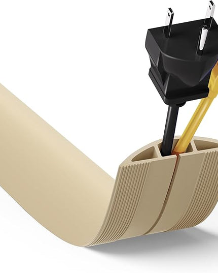 ZhiYo 4ft Cord Hider Floor, Soft PVC Cord Covers for Wires on Floor, Wire Cover to Hide Extension Cords, Cable Cover Protect Cords & Prevent Trips, Cable Cavity: W0.6in x H0.32in, Ivory