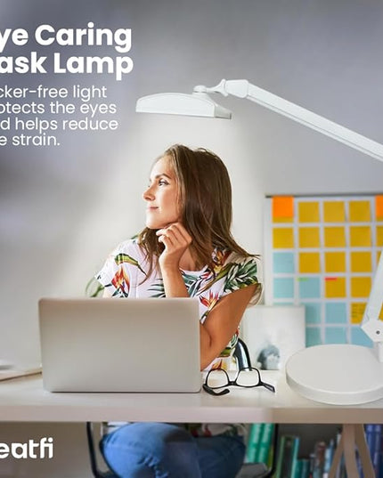 Neatfi Ultra 3,500 Lumen LED Desk Lamp, Color Correlated Temperature, 3 Light Modes, Dimmable, 45W, 26 Inch Wide Metal Shade, 540 SMD LEDs (CCT with Base, White)