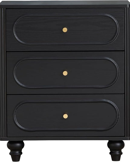 ORRD 3 Drawer Fluted Dresser for Bedroom Set of 2, Mid Century Modern Chest of Drawers, Wood Storage Small Dresser Organizer for Bedroom Living Room Hallway Closet, Black