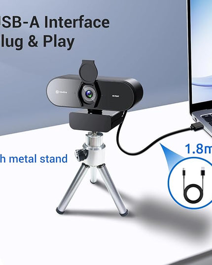 N newline 4K Webcam for PC with Tripod, PDAF Autofocus, 1080P@60FPS, 79° FOV, Low Distortion, 2 Noise Reduction Mics, Privacy Cover, Plug&Play, PC Camera for Skype, Teams, Zoom, NewEye 62 Kit