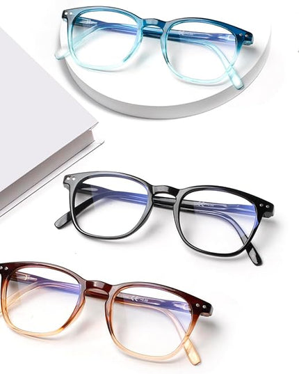 Henotin 3-Pack Blue Light Blocking Reading Glasses,Spring Hinge Computer Readers for Men Women,Anti UV Ray Filter Eyeglasses (Mixed Color-1, 2.00, Diopters)