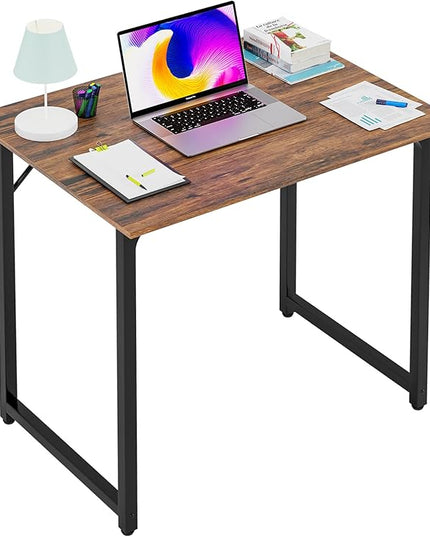 PayLessHere | 32 Inch Computer Desk | Brown | Office Desk with Metal Frame, Adjustable Feet | Water-Resistant, Scratchproof Surface | Sturdy Writing Table for Home Office or Study | Pack of 1