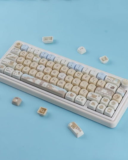 Sunzit MOA Keycaps,132 Keys Milk Tea Bear Custom PBT Keycaps, Dye-Sublimation Key caps Keyboard Keycap Set for MX Switches Mechanical Keyboard