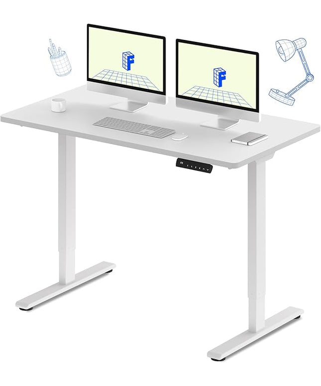 FLEXISPOT E3 Dual Motor Electric Standing Desk 55 x 28 Sit Stand Up Desk, Holds 220 lbs, Adjustable Height w/Memory Presets, One-Piece White Desktop & White Frame, Ships in 2 Boxes