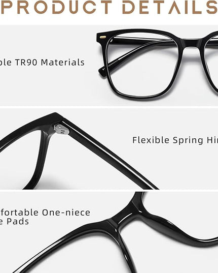 MACJERO Oversized Square Blue Light Blocking Glasses for Women Men, Anti-Fatigue Computer Monitor Gaming Glasses Reduce Eye Strain(Black)