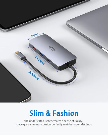 USB C Adapters for MacBook Pro/Air, Selore 9 in 1 USB C Hub with 4K HDMI, 2 * 10Gbps USB-C 3.1 GEN2 Port, 1Gbps Ethernet, USB 3.1 10Gbps Data Ports, 2*USB 3.0 dongle for Dell, HP and More