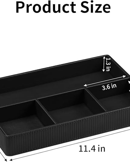 NICLNGSH PU Leather Valet Tray, Decorative Trinket Vanity Desk Drawer Organizer Tray, Perfume Dish Catch All Bowl for Keys, Nightstand Drawer Organizer Women Men with 4 Compartments (Black)