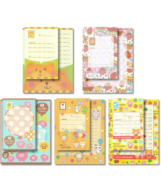 KUDOS.JP Cute Kawaii Japanese Character Stationery Letter Writing Paper with 10 Writing Papers and 5 Envelopes Gift Set for Teen, Girls, Kids