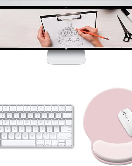 Pink Ergonomic Mouse Pad with Wrist Rest, Cute Mouse Pads Wrist Support, Gaming Mousepad for Desk Laptop Computer with Pain Relief Non-Slip PU Base for Desk Accessories Office Decor Supplies