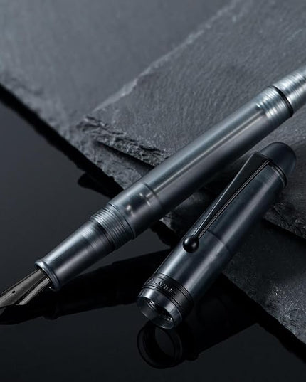Asvine V126 Vacuum Filling Fountain Pen, Matte Black Acrylic Extra Fine Nib, Large-Capacity Pen with Gift Case