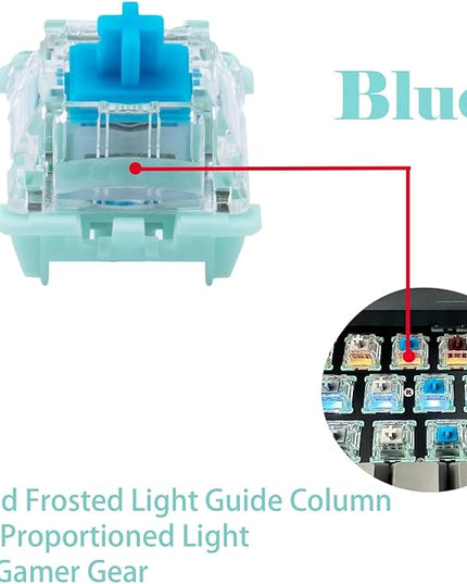 Jade Series 3.0 Blue Clicky Keyboard Switches,3-Pin 60gf 15mm Dual-Stage Spring Pre-lubed Switches for MX Mechanical Keyboard(Blue,90Pcs)