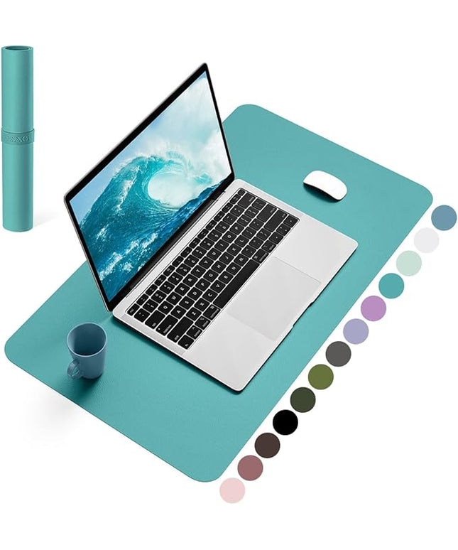 YSAGi Non-Slip Leather Desk Pad, Waterproof Laptop Computer Desk Keyboard Mat, Table Protector Blotter Mat, Large Mouse Pad for Office/Work/Home/Decor(Green Blue, 23.6" x 13.7")