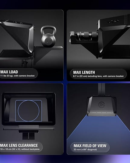 Elgato Prompter XL – Full-Sized Teleprompter with Removable Display, Video Conferencing Monitor, for DSLR Mirrorless & Studio Cameras, Single-Cable Setup – USB-C 3.2 for PC & Mac