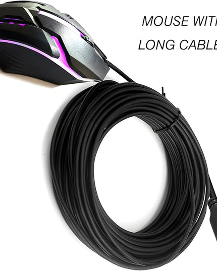 Long USB C Mouse - 20FT, High Performance Wired Mouse for Righty or Lefty Use on Windows PC, Laptop, Mac, Chromebook