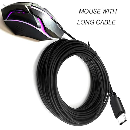 USB C 10FT Wired Mouse for Mac and Windows - 1600DPI Simple 3 Keys Wired Computer Mouse, Wired, Scroll Wheel Layout with Long Lines - Plug & Play for Laptops, PC Desktops, Laptops