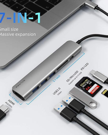 WALNEW USB C Hub with 4k HDMI,100W Power Delivery,SD/TF Reader,USB 3.0 Data Ports,7-in-1 USBC Dongle Multiport Adapter,Thunderbolt 4 Dock for Macbook Pro/Air,Mac,iPad 10,Surface,Dell XPS Laptop,Tab S7