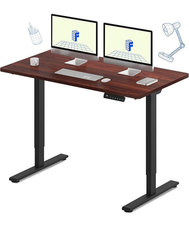 FLEXISPOT E3 Dual Motor Electric Standing Desk 55 x 28 Sit Stand Up Desk, Holds 220 lbs, Adjustable Height w/Memory Presets, One-Piece Mahogany Desktop & Black Frame, Ships in 2 Boxes