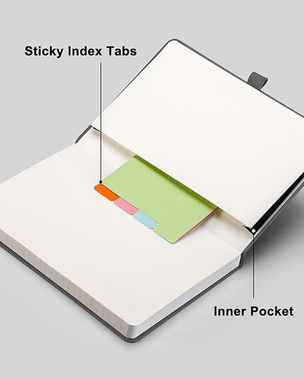 RETTACY Lined Journal Notebook, 192 Numbered Pages, A5 Medium Size (5.7'' x 8.3''), for Men & Women, Journaling, Writing, Work & Office, Leather Hardcover, 100 GSM Thick Paper (Gray)