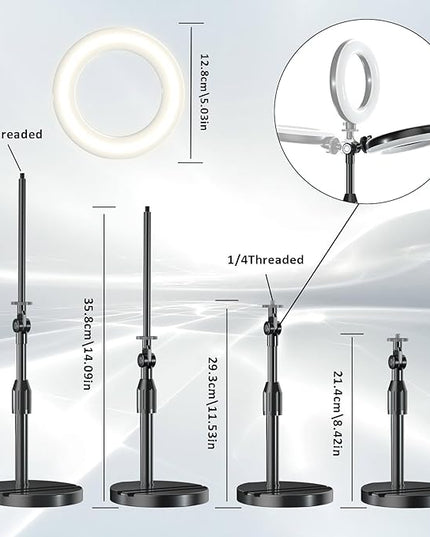 Desk Ring Light with Telescopic Stand, Travel Desktop Hola Light for Phone Selfie Laptop Zoom Video Calls Makeup Tiktok Reels Live Streaming