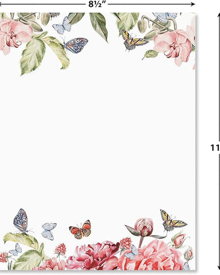 Current Flutter of Floral Letter Paper - Spring Stationery Papers With Decorative Flower Border, Printable Holiday, Wedding & Bridal Shower, & Invitation Sheets, Set of 25, 8 1/2" x 11"