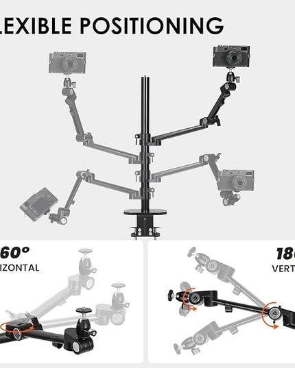 TARION Modular Desktop Camera Mount - 19"/48 cm DSLR Desk Arm with 1/4" Screw Ballhead 360 Degrees Adjustable - Compatible with 35 mm Rods - Titanrig Arm Z