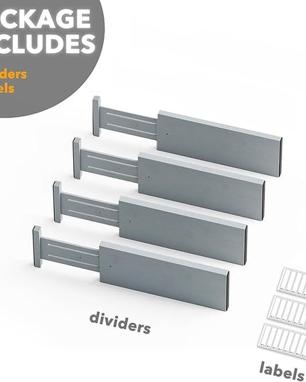 SpaceAid Bamboo 4 Pack Dresser Drawer Dividers, 4.65“ High Adjustable 12.5“-17” Drawer Organizers, Expandable Organization for Clothing, Clothes, Dressers, Gray