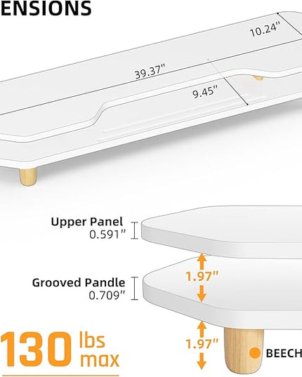 2 Tier White Dual Monitor Stand Riser,Wider Board Computer Monitor Stand for 2 Monitors,Slot For Phone/Tablet Office Desktop Organizer for Laptop,PC,Computer,Printer,White