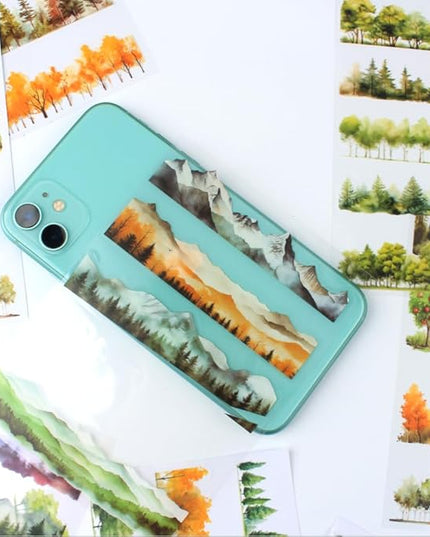 20 Sheets Nature Landscape Pre-Cut Journaling Stickers Book for Junk Journaling, Scrapbooking, Collage, Planner, Album, Transparent PET and Washi Stickers for Adults