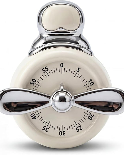 Visual Timer, Cute Magnetic Mechanical Kitchen Timer for Cooking, No Batteries Required, 60-Minute Countdown Clock for Study, Classroom, Baking, Yoga, Pomodoro - Loud Alarm (Cream White (Pilot Style))
