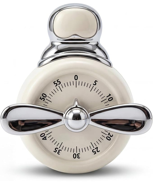 Visual Timer, Cute Magnetic Mechanical Kitchen Timer for Cooking, No Batteries Required, 60-Minute Countdown Clock for Study, Classroom, Baking, Yoga, Pomodoro - Loud Alarm (Cream White (Pilot Style))