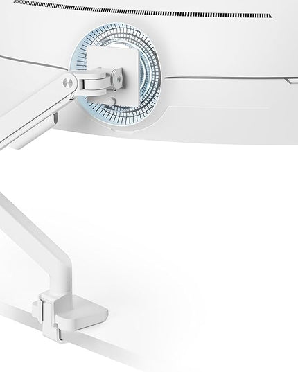 ARES WING Ultrawide Monitor Arm White for 17 to 49 Inch Heavy Duty Curved Screen, Holds 44 Lbs, Adjustable Gas Spring Monitor Arm Desk Mount with C Clamp, Grommet Base, 75/100 Vesa Mount