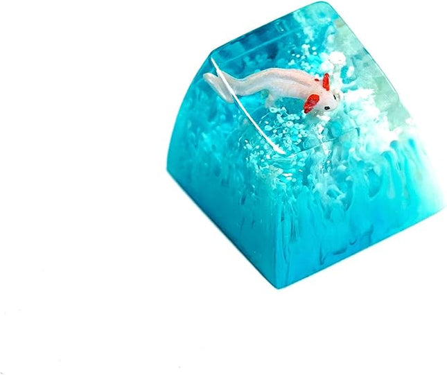 Cute Pink Axolotl Light Blue Coral Custom Animal Artisan Keycap R1 SA Profile Axolotl 1U ESC Handmade Resin Keycap for Cherry MX Mechanical Keyboard for Axolotl Lover