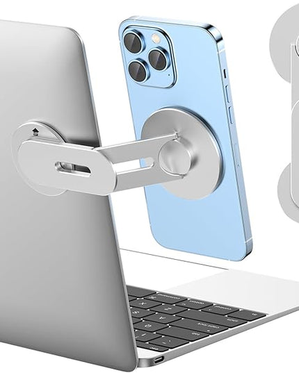 Magnetic Phone Holder for Laptop for MagSafe for iPhone 17/16/15/14/13/12 & All Phones, 180°Adjustable Phone Side Mount for Computer Monitor for Tesla, Desktop Cell Phone Bracket (Silver)