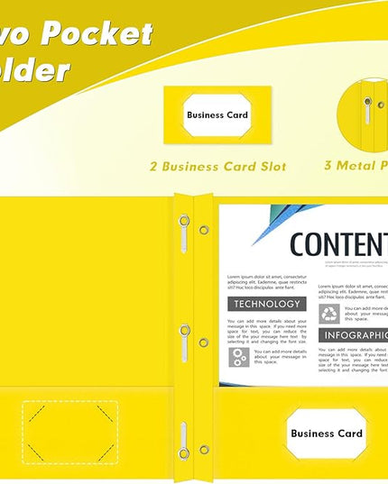 Two Pocket Folders, PANDRI 30 Pack Two Pocket Folders with Prongs, 3 Prong Folders Designed for Office and Classroom, Letter Size Yellow