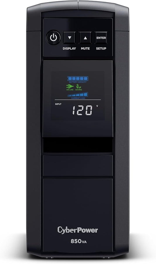 CyberPower CP850PFCLCD PFC Sinewave UPS Battery Backup and Surge Protector, 850VA/510W, 10 Outlets, AVR, Mini-Tower; UL Certified