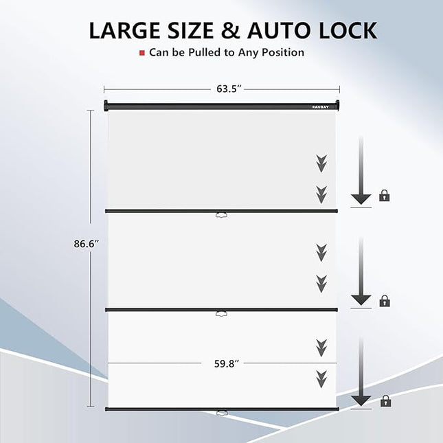 RAUBAY Retractable Pull Down White Screen Backdrop - 59.8" x 86.6" Collapsible Wall-Mount Background for Professional Video Production, Photography, TikTok and Video Conferencing