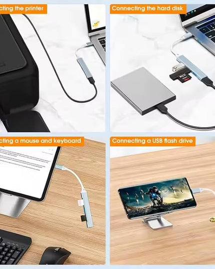 Mac USB C Adapter - Type C USB Adapter Hub with 4 Ports: 1 USB 3.0 + 3 USB 2.0, Ultra-Slim Aluminum Design, 5Gbps Transfer, Adapter for Mac USB C, Type C USB Hub (Silver)