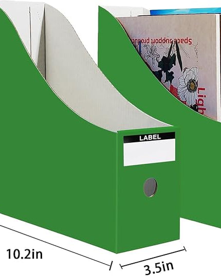 Limitliho 2 Pack Cardboard File Storage Box with Label, Grass Green Book Holder for Classroom,Office,Home,Magazine Organizer for Desk(10.6" H x 10.2" L x 3.5" W in)