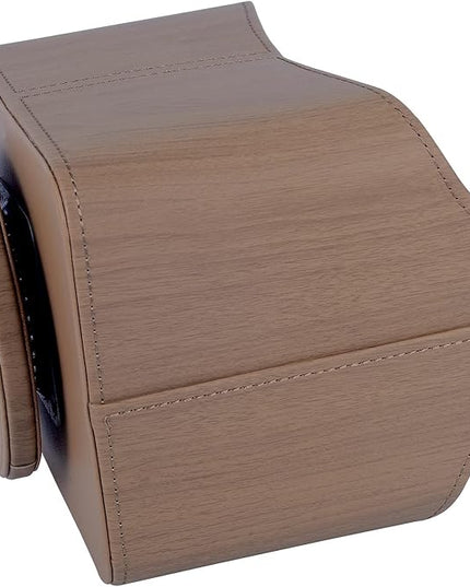 RHCSZ Leather Remote Control Holder/Caddy 360 Degree Rotating, Desk Organizer for TV Remote Controllers,Pen,Calculator,cell phone,gadget storage box,Nightstand Decoration(Light wood grain)