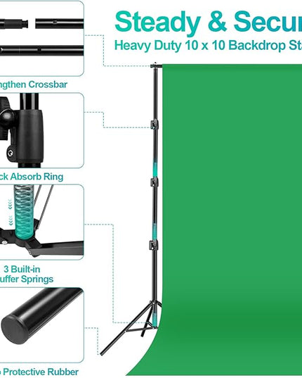EMART 10 x 10 ft Heavy Duty Backdrop Support System, Professional Photography Lighting Kit with 5500K 50W LED, 10 * 15ft Backdrop *3, Reflector, Umbrellas&Softbox Lighting Kit for Studio, Portrait