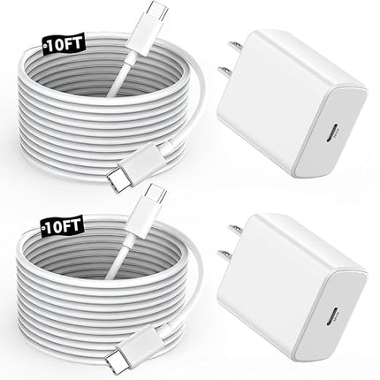 Extra Long 10FT iPhone 17 16 15 Pro Max Charger Fast Charging, Apple 2 Pack 45W USB C Fast Charger Block with 10Foot Type C Charging Cable Cord for iPhone 17/17 Pro/Air/16/16e/16 Pro/16 ProMax/Plus/15