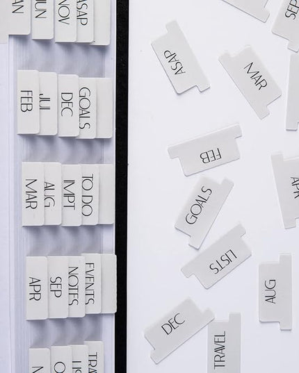 DiverseBee Laminated Planner: 24 Peel and Stick Tabs (12 Monthly, 4 Blank), Sand Color Dividers