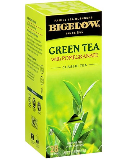 Bigelow Tea Green Tea with Pomegranate 28-Count Box (Pack of 1) Premium Green Tea with Pomegranate Rosehips Hibiscus Antioxidant-Rich All Natural Medium-Caffeine Tea in Foil-Wrapped Bags