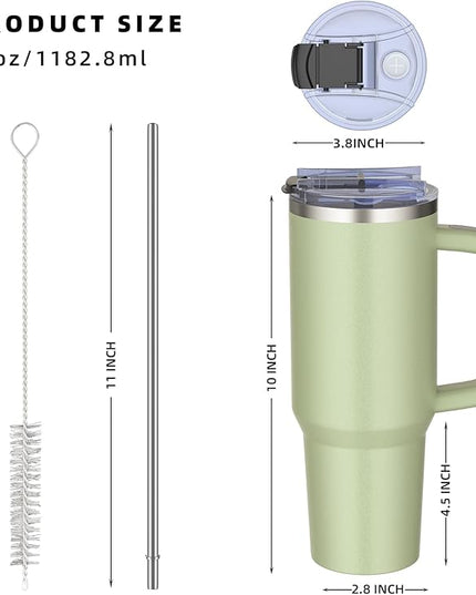 40 oz tumbler with handle and straw,Double Wall Vacuum Reusable Stainless Steel Insulated Water Bottle,With Leak Proof lid and Straw for Iced or Cold Beverages (bay green)