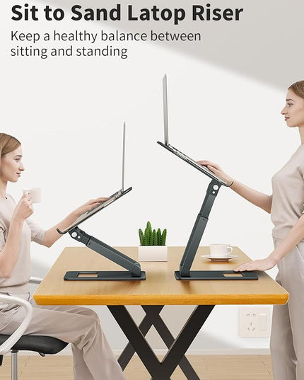 tounee Laptop Stand for Desk Adjustable Height, Telescopic Computer Stand with Pull Out Design Ergonomic Laptop Riser Fits All Laptops 10-17"-Gray