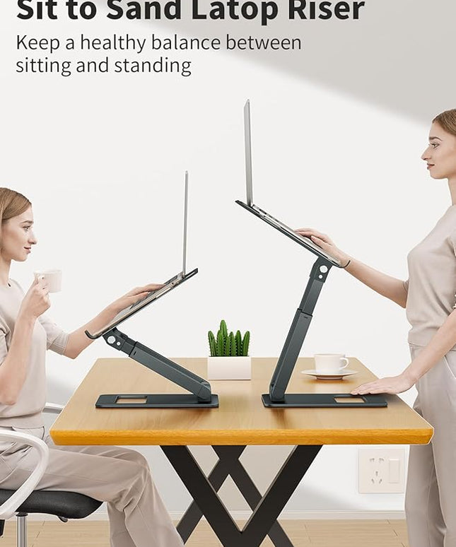 tounee Laptop Stand for Desk Adjustable Height, Telescopic Computer Stand with Pull Out Design Ergonomic Laptop Riser Fits All Laptops 10-17"-Gray
