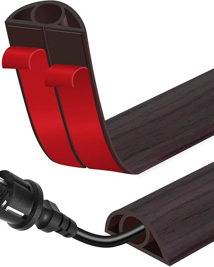 Floor Cord Cover for Wires on Floor Self Adhesive Cord Hider Floor Cable Management Wire Covers for Cords Protector Prevent Cable Trips Cord Cavity W 0.32" x H 0.32", Black Walnut, 20Ft