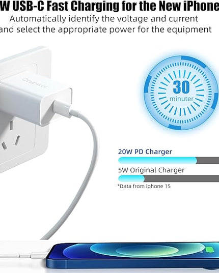 USB C Charger Block 20W, Ocupwei PD 3.0 Fast Charging Wall Charger USBC Power Adapter Type C Brick Cube for iPhone 17/Pro/Pro Max/17 Air/ 16/16 Pro/16 Pro Max/15/Plus/Pro/Pro Max [2 Pack]